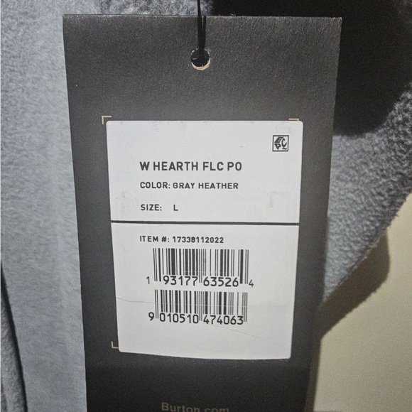 Women's Burton Hearth Fleece Pullover Technical Pullover Sweatshirt Large Gray - Picture 2 of 2